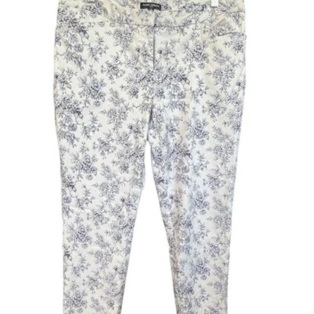 MARIO SERRANI Italy Stretch Pretty Light Blue Floral Ankle Crop Pants Size 14